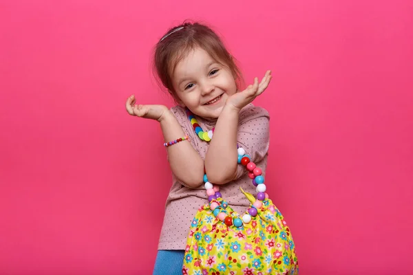 Studio Shot Cute Charming Little Lady Wearing Casual Outfit Different — Stock Photo, Image