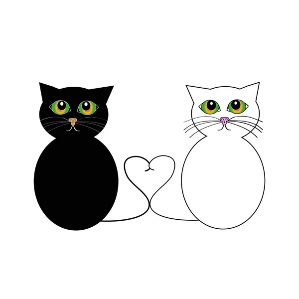 Черный и белый кот на белом фоне — стоковый вектор