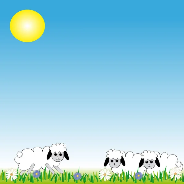Moutons sur la prairie — Image vectorielle