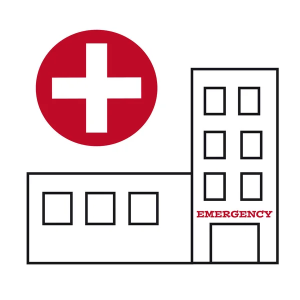 Symbol für Krankenhausgebäude mit Kreuz — Stockvektor