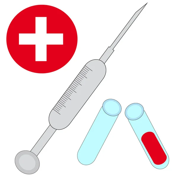 Syringe with test-tube on white background. — Stock Vector