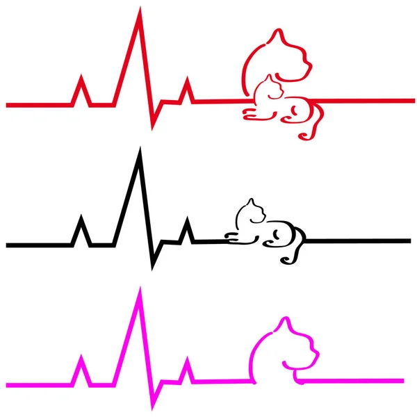 ECG con gato sobre fondo blanco — Vector de stock