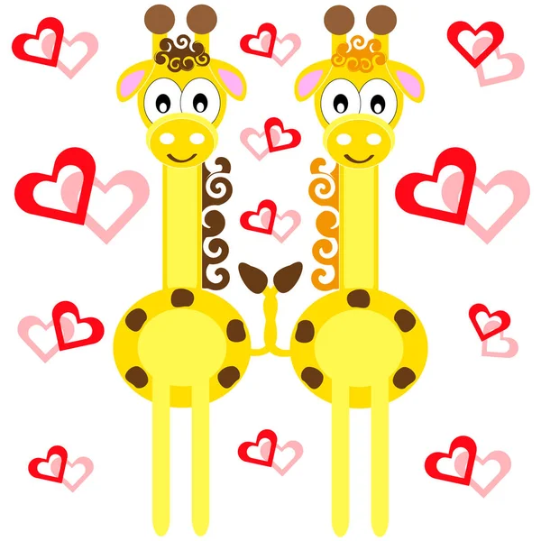 Girafes sur fond blanc avec des coeurs — Image vectorielle