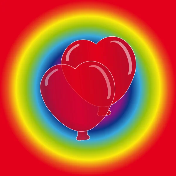 Corações balão no fundo do arco-íris — Vetor de Stock