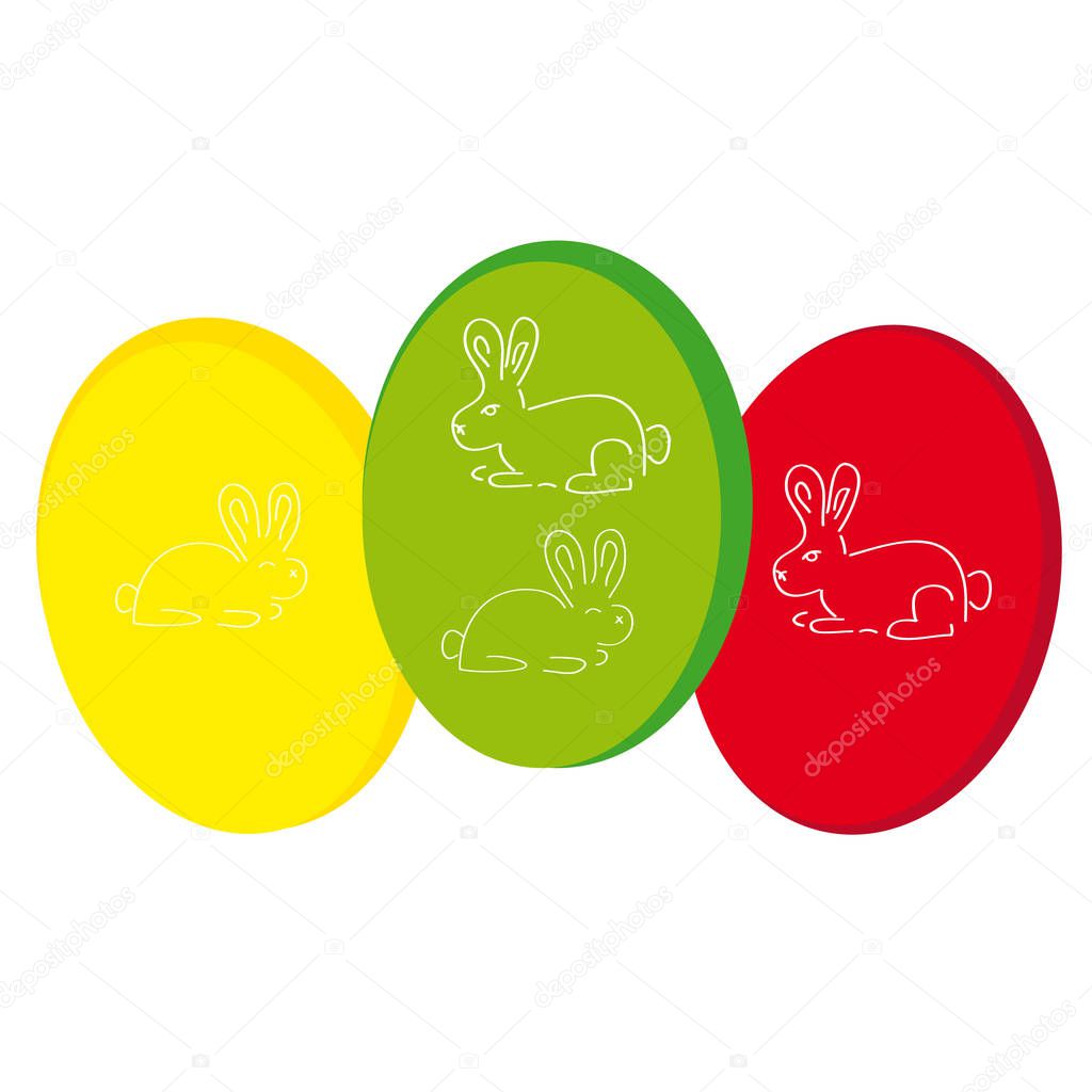 Easter eggs with bunnies on white background