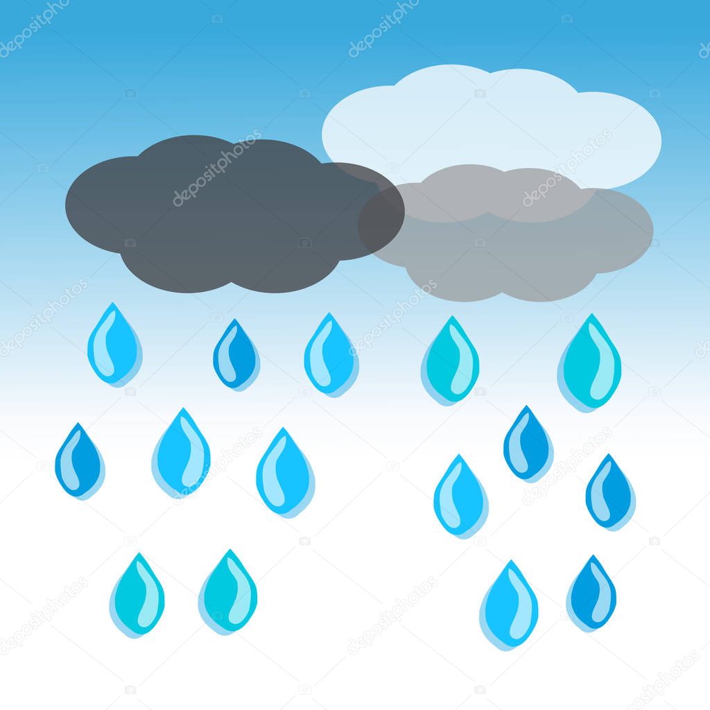 Clouds with drop of rain on blue background