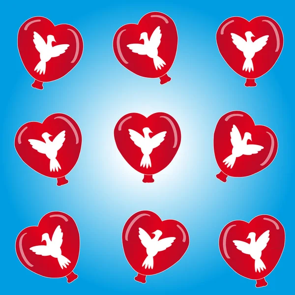 Herzen Ballon mit Tauben auf blauem Hintergrund — Stockvektor