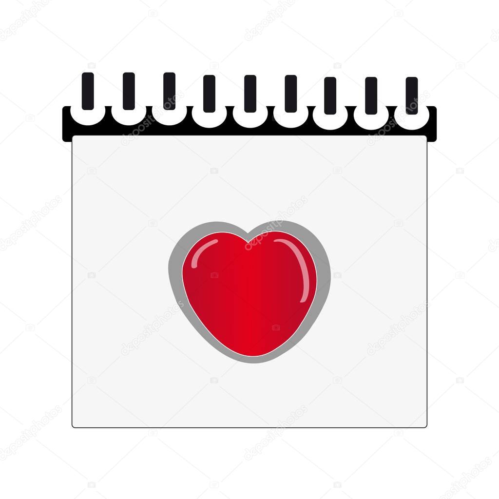 Writing book with heart on white background. 