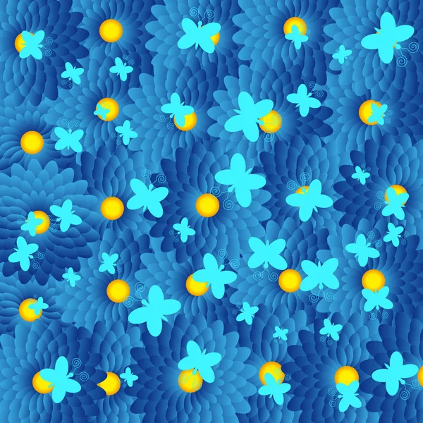 Flores con mariposas sobre fondo blanco — Vector de stock