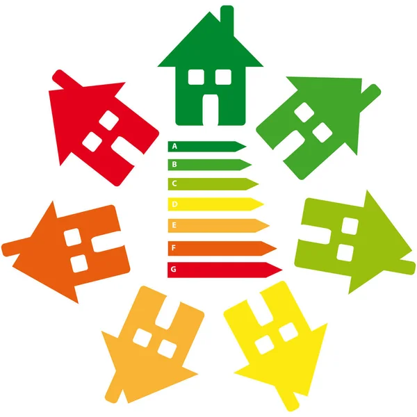 Enerji etiketleri ile ev beyaz arka plan üzerinde
