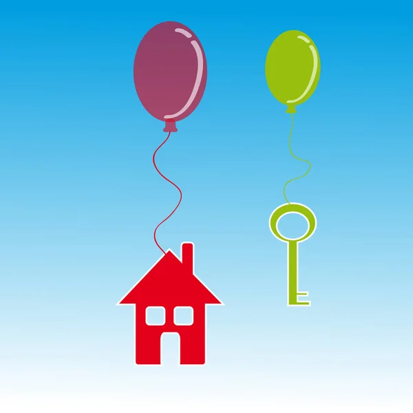 Home and key with balloon on blue background — Stock Vector