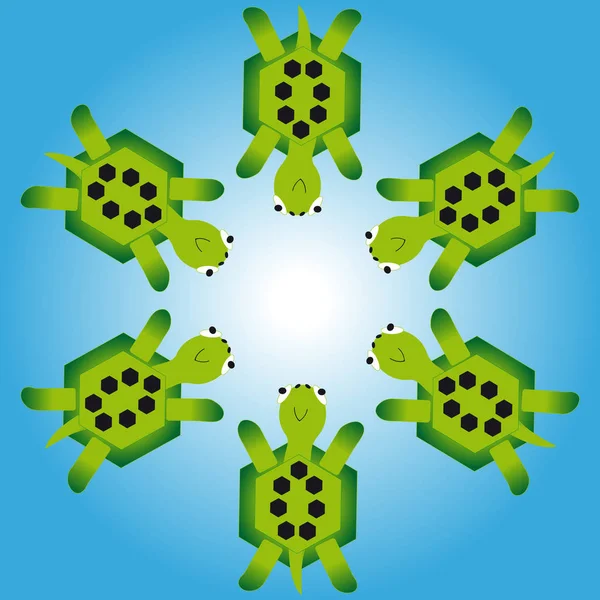 Tortugas en anillo sobre fondo azul — Vector de stock