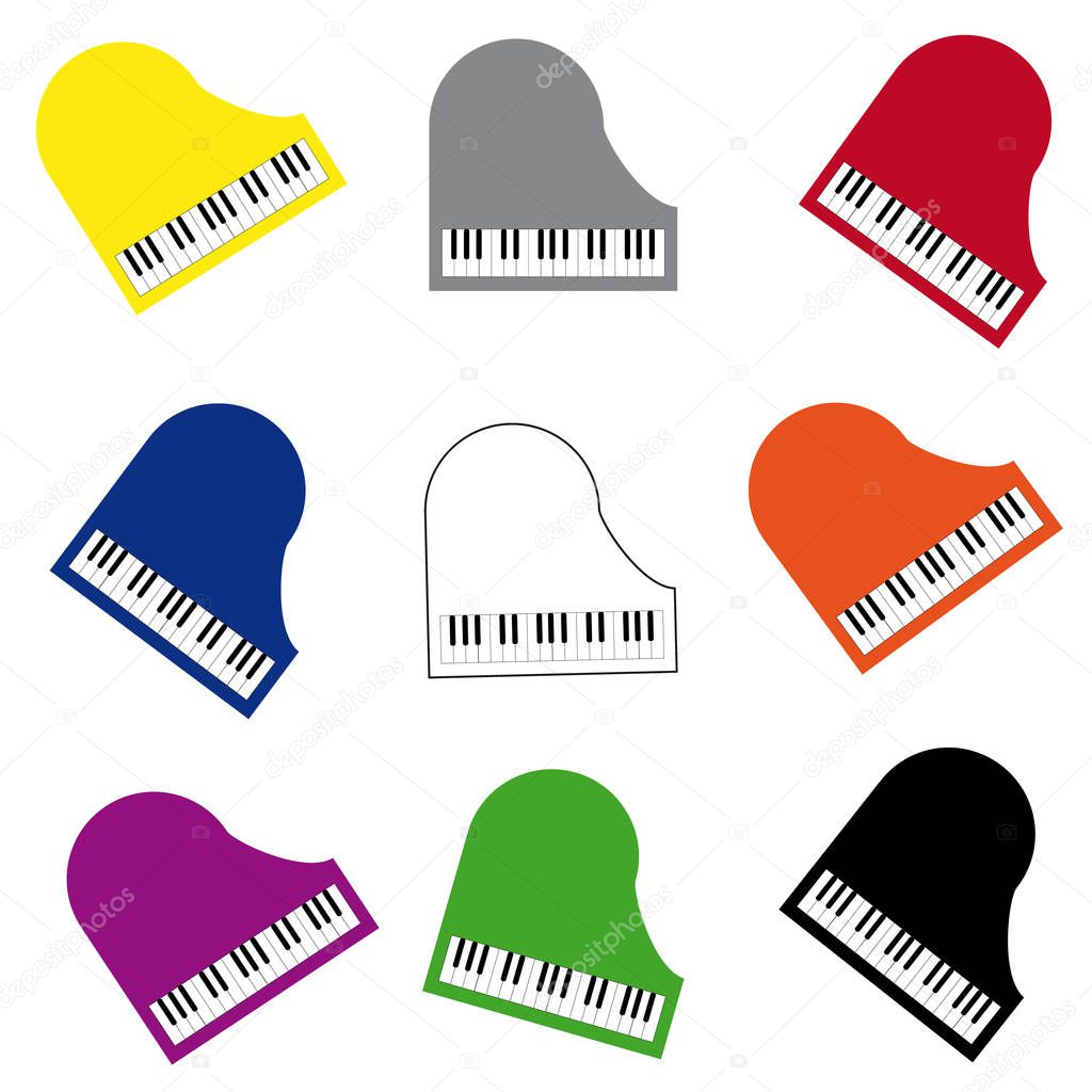Color piano on white background