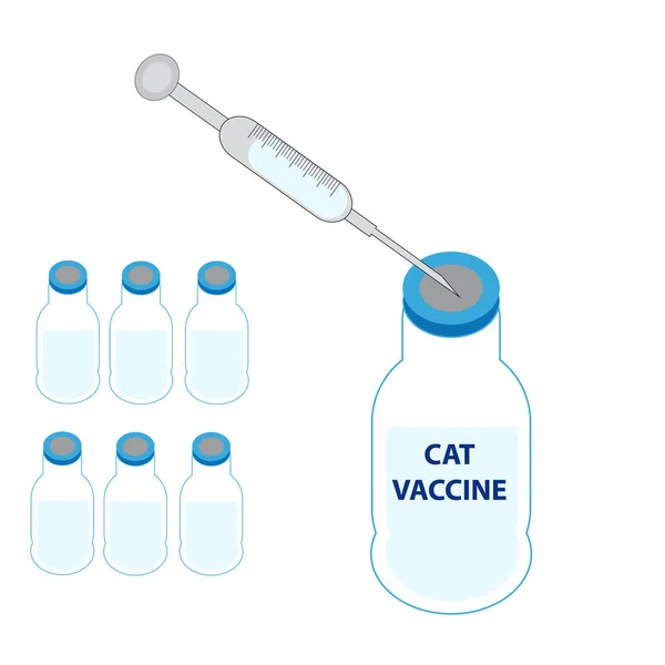 Seringa com vacinas para gatos sobre fundo branco — Vetor de Stock