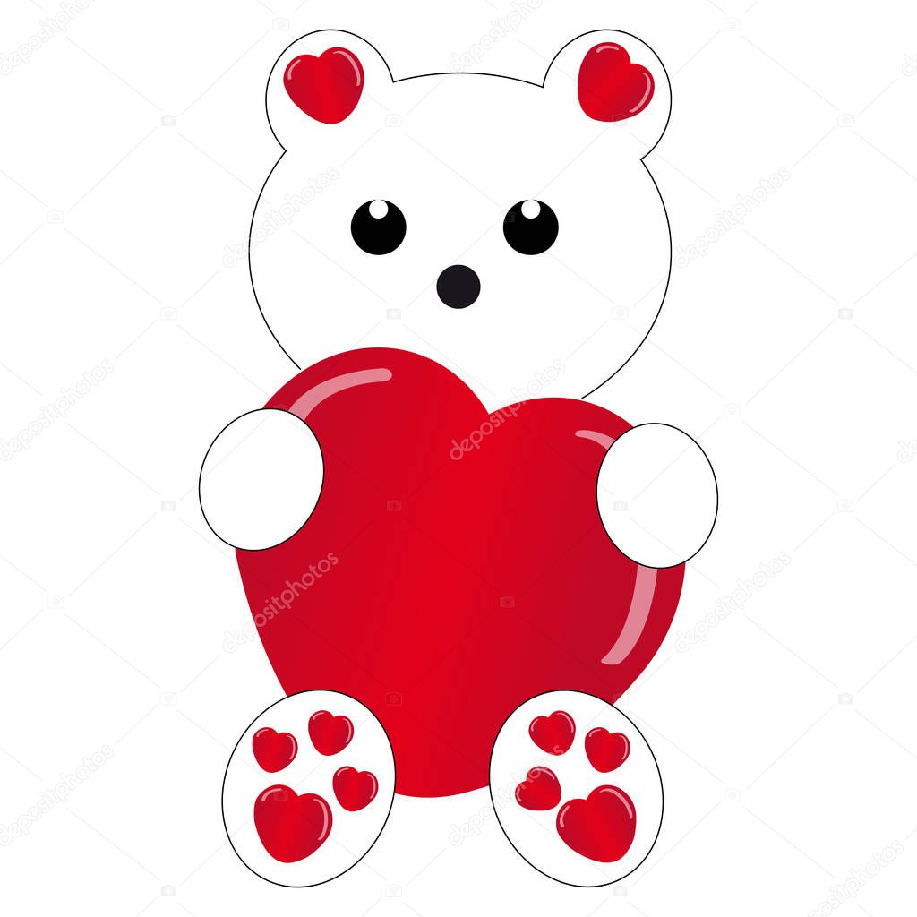 White teddybear with heart on white background