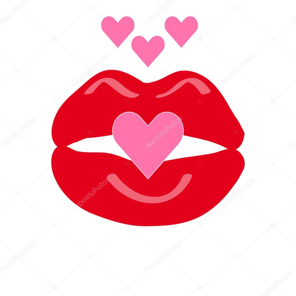Mouth with hearts on white background