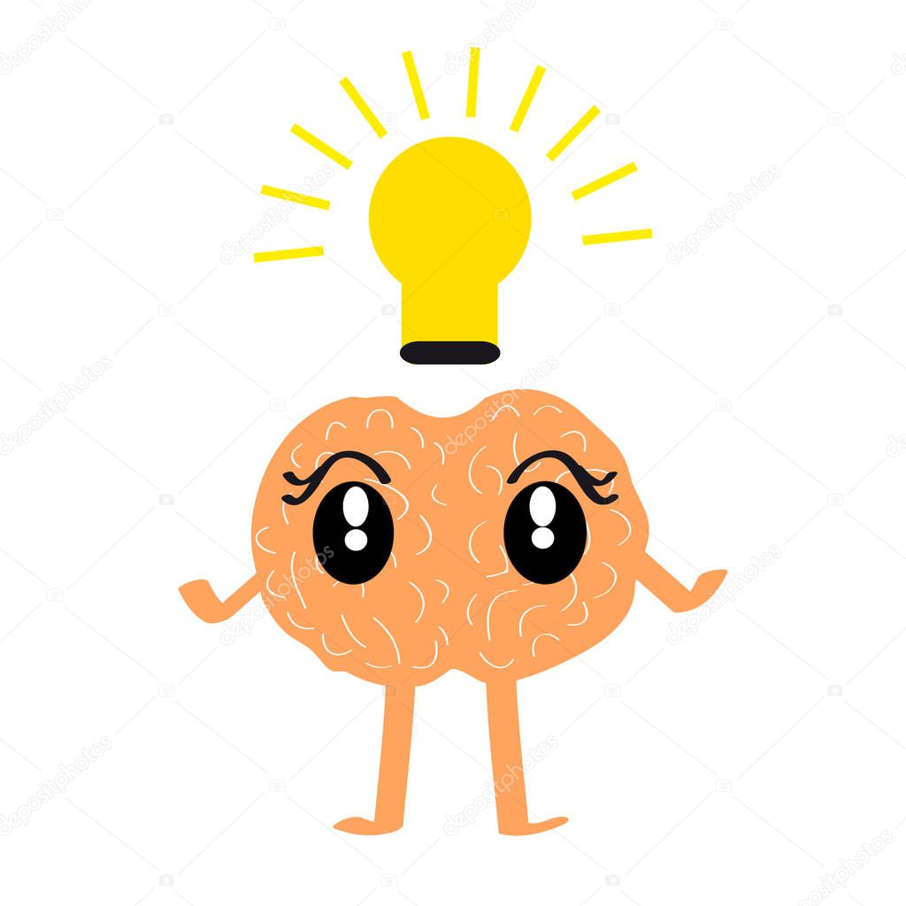 Brain with bulb on white background