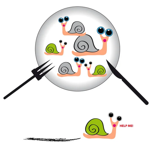 Slakken op plaat op witte achtergrond — Stockvector