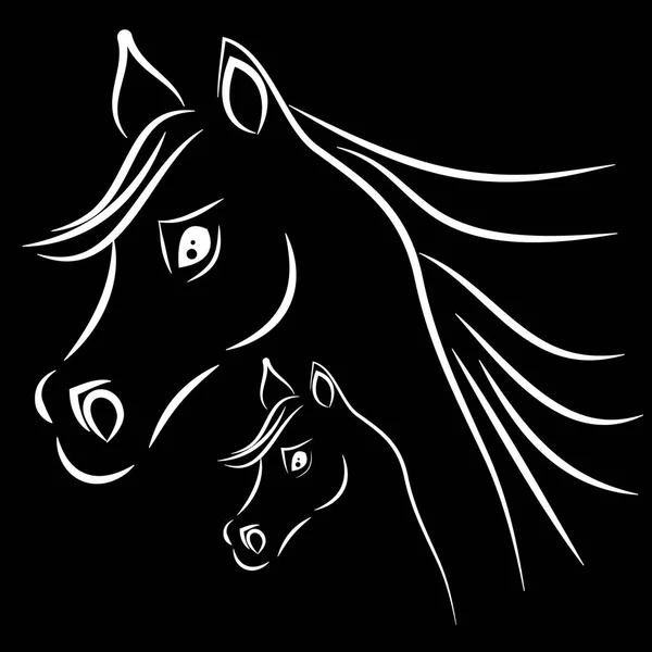 Cabeças de cavalo no fundo preto —  Vetores de Stock