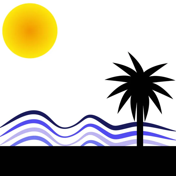 Palm z słońce na białym tle — Wektor stockowy