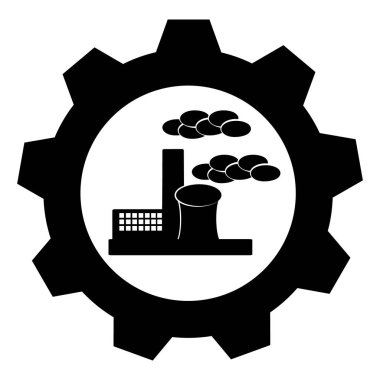Beyaz arka plan üzerinde dişli ile fabrika