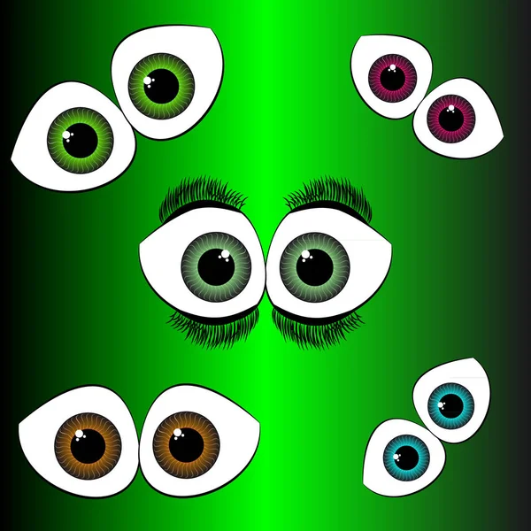 Set of eyes on green background — Stock Vector