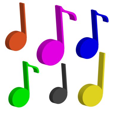 Beyaz arka plan üzerinde izole 3d renk notları. Müzik.