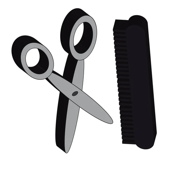 3D scissors with comb isolated on white background.Fashion. — Stock Vector