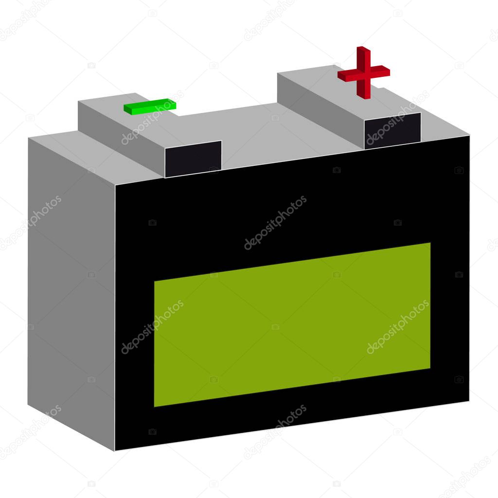 3D car battery on white background. Tools.