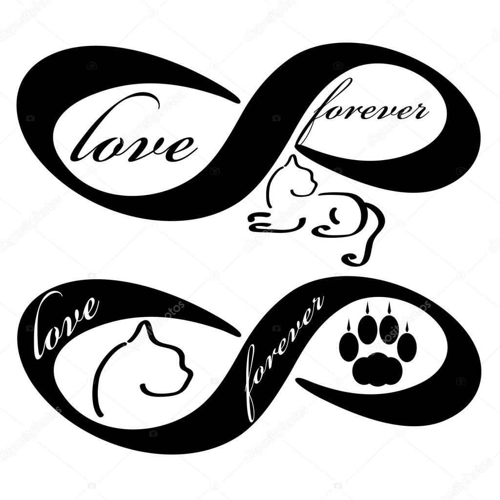 Forever love icon with cat  isolated on white background