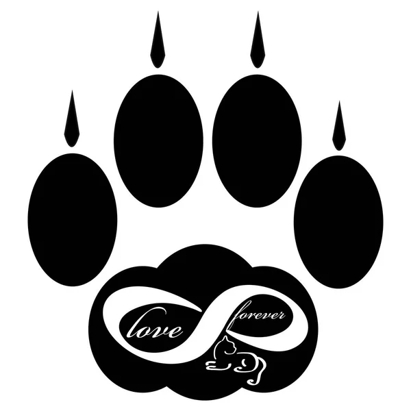 Forever love icon with cat paw  isolated on white background. Vector illustration. — Stock Vector