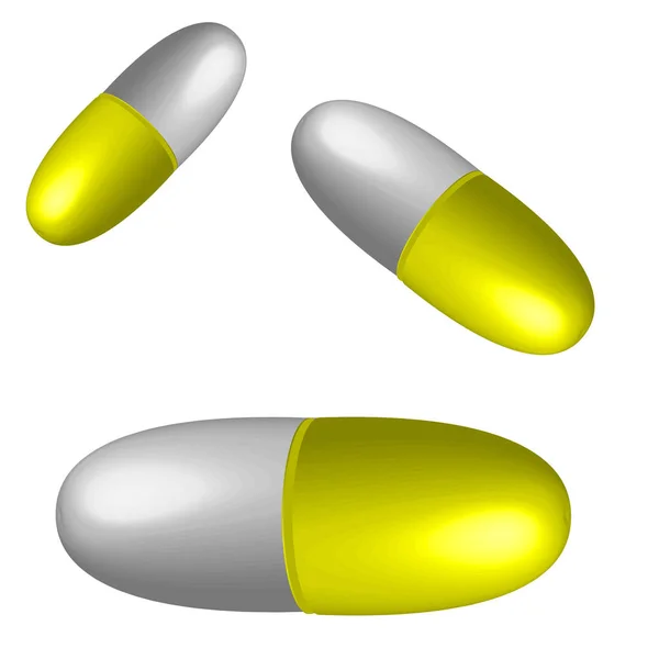 Pillola gialla e bianca 3D — Vettoriale Stock