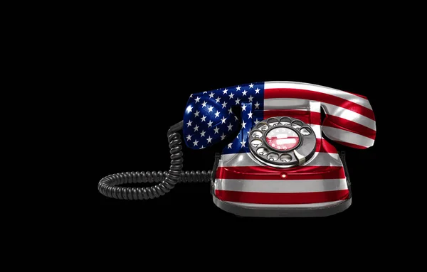 老和老式电话和美国国旗 — 图库照片