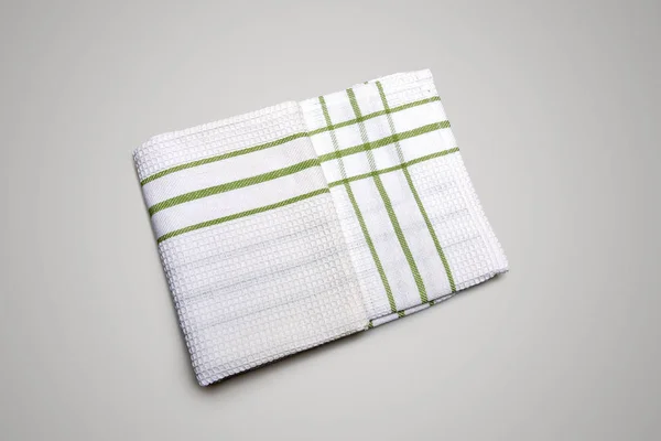 亚麻与菜绿色条纹的白色桌布 — 图库照片