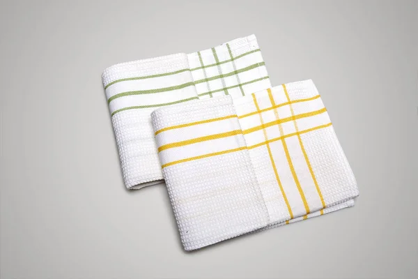 Two White Tablecloth made of cotton with green and yellow stripe — Stock Photo, Image