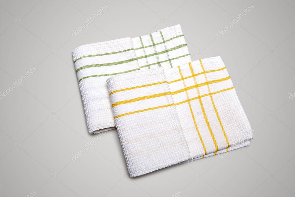 Two White Tablecloth made of cotton with green and yellow stripe