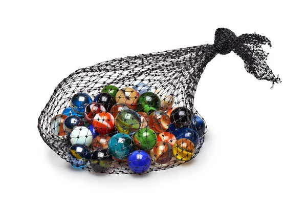 Bag of Multicolored marbles isolated — Stock Photo, Image