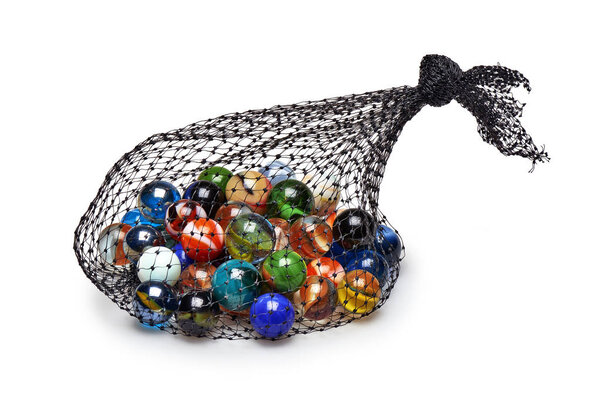 Bag of Multicolored marbles isolated