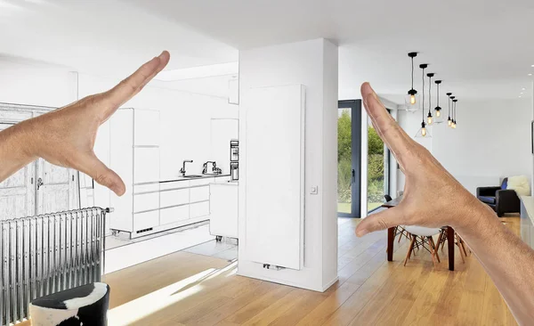 Modern rajz szoba és konyha lakberendezés — stock fotó © mrhamster ...