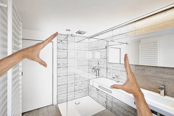 Planlı bir lüks modern banyo yenileme — Stok fotoğraf