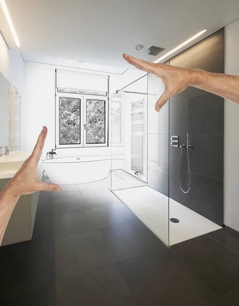 Plánované rekonstrukce luxusní moderní koupelny — Stock fotografie