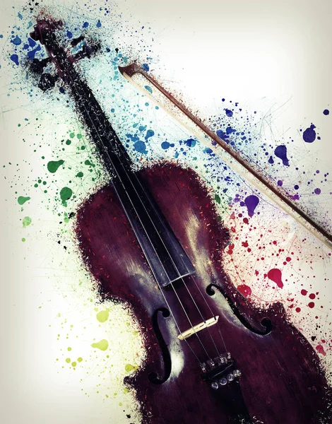 旧小提琴粉碎在彩色背景 — 图库照片