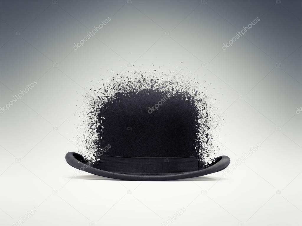 Black bowler hat shattered