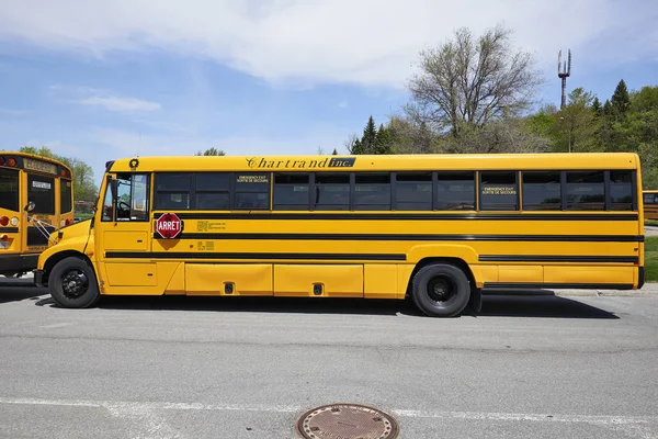 Σχολικό λεωφορείο περιμένει σε ένα πάρκινγκ στο Mont Royal — Φωτογραφία Αρχείου