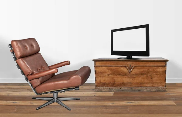 Cadeira elegante de couro marrom macio — Fotografia de Stock