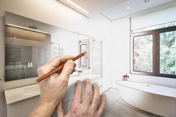 Modern bir lüks banyo yenileme çizim