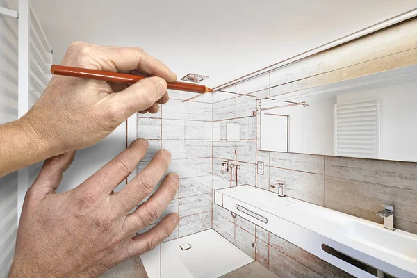 Rajz egy luxus modern fürdőszoba felújítás — Stock Fotó