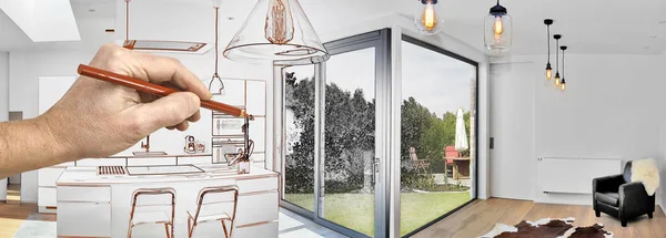 Açık modern bir mutfak yenileme çizim