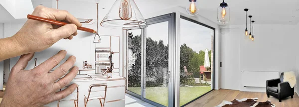 Açık modern bir mutfak yenileme çizim