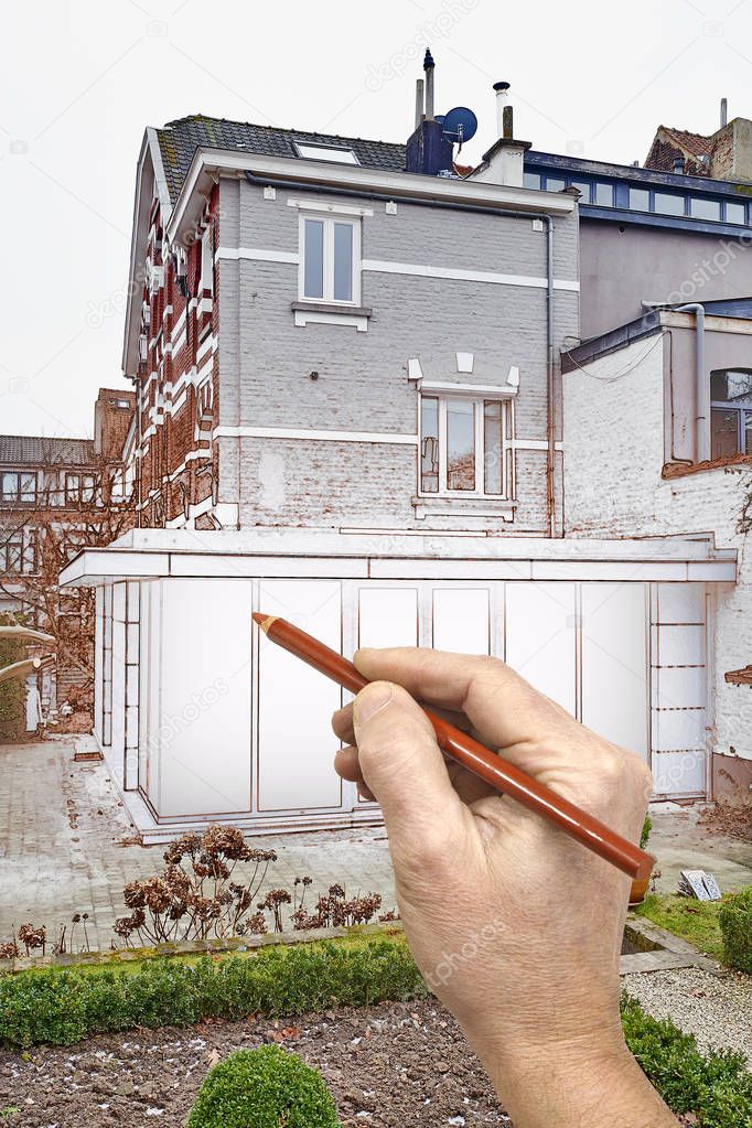 Drawing renovation of a New modern extension of a house